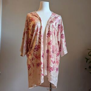 Vintage Y2K Charlotte Russe Crushed Velvet Cardigan Open Front Floral Fairy L